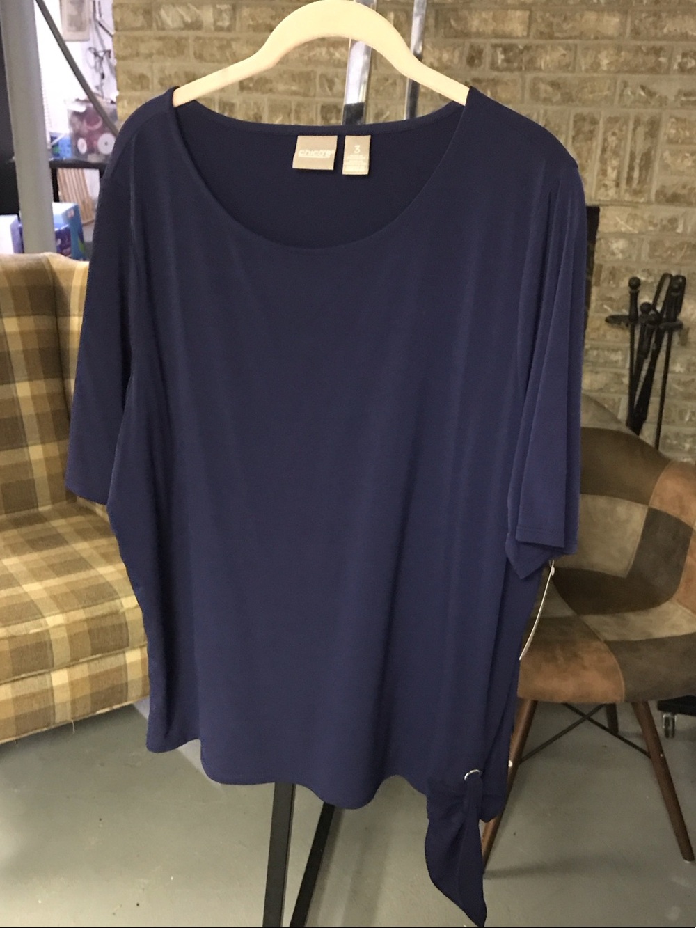 Chico's Navy Short-Sleeve Scoop Neck Tunic with Side Tie